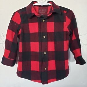 Jumping Beans Baby Boy 18 Months Red Black Buffalo Plaid Check Fleece Shacket